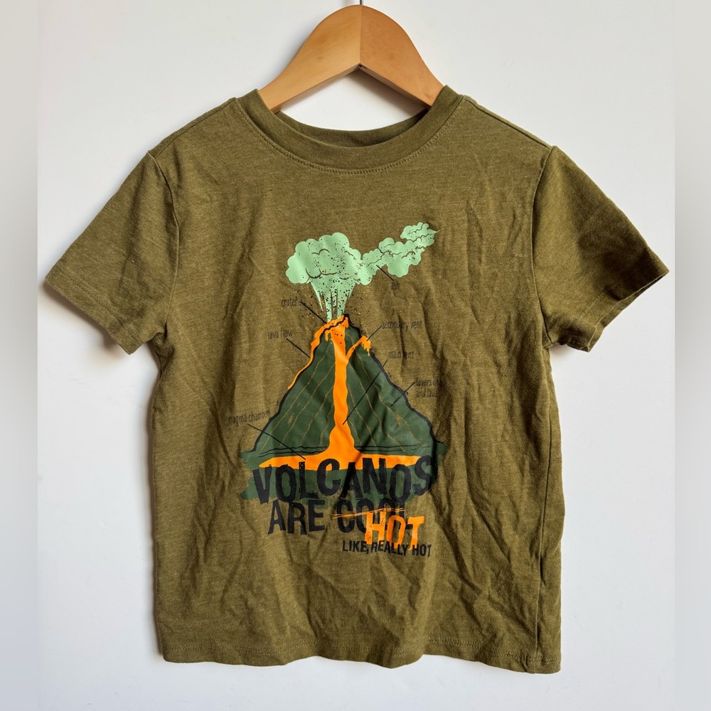 Boys Olive Green Graphic volcano T-Shirt